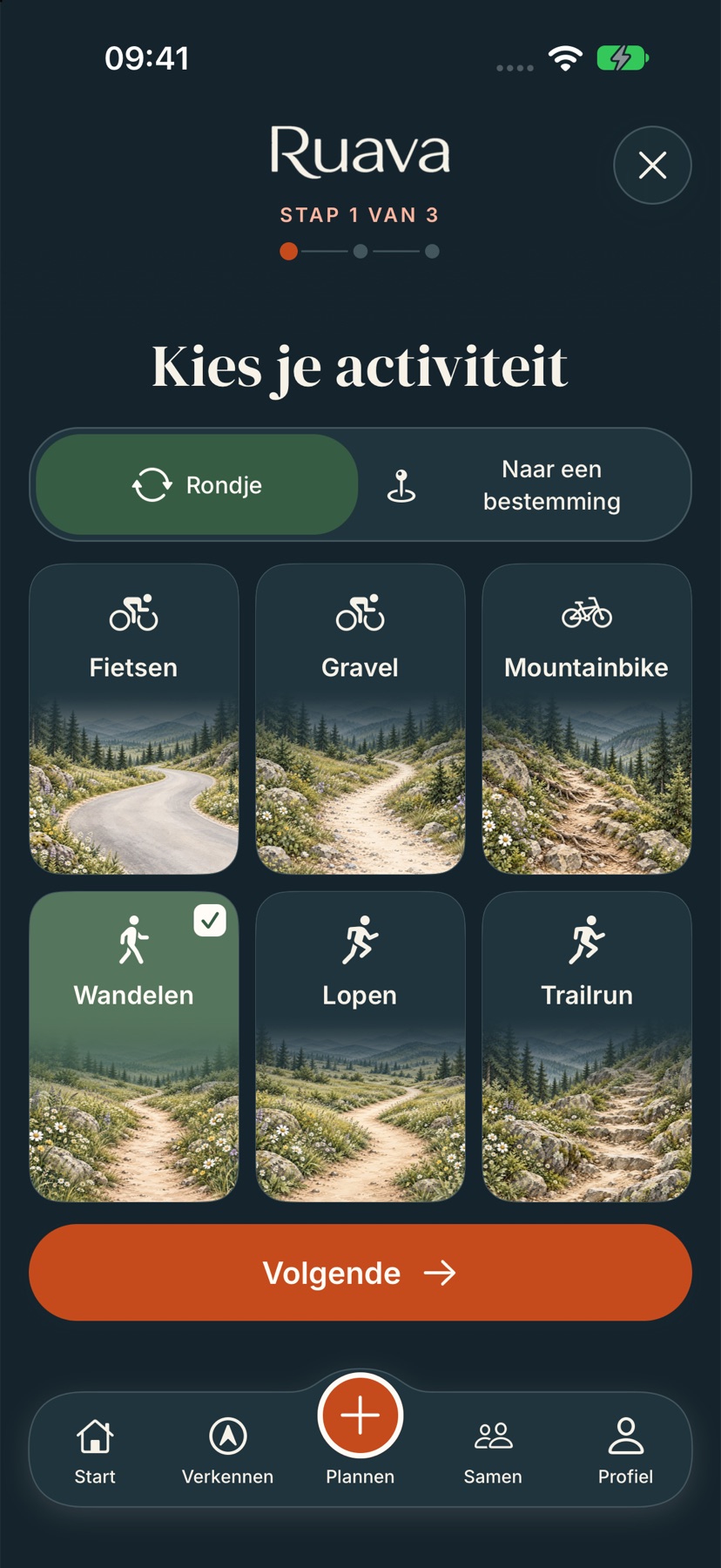 Ruava activity choices for a new route