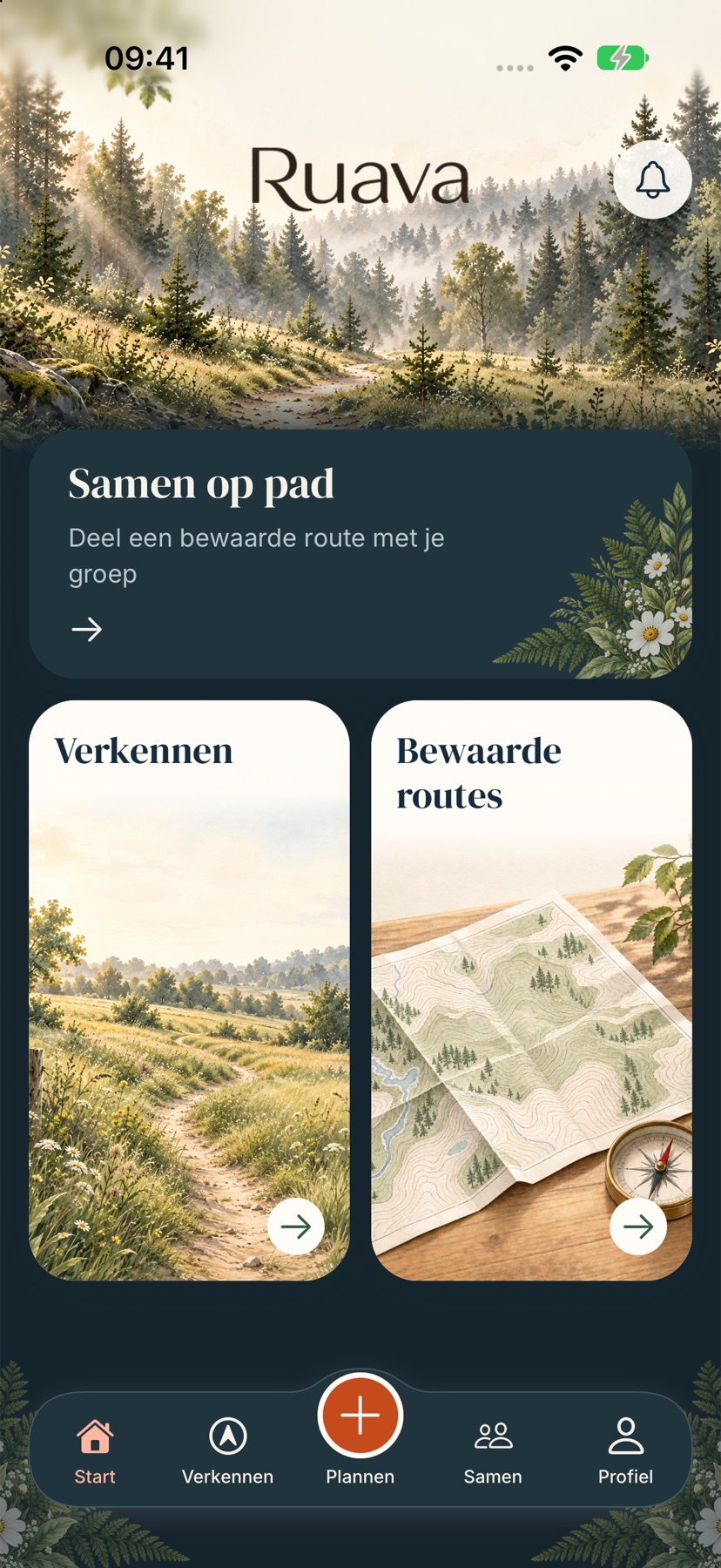 Ruava home screen with Together and Explore
